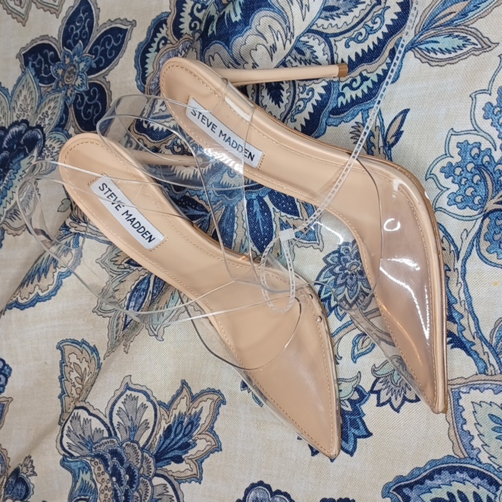 Steve Madden Vienne Clear & Nude Strappy High Heels Pumps - Picture 4 of 10